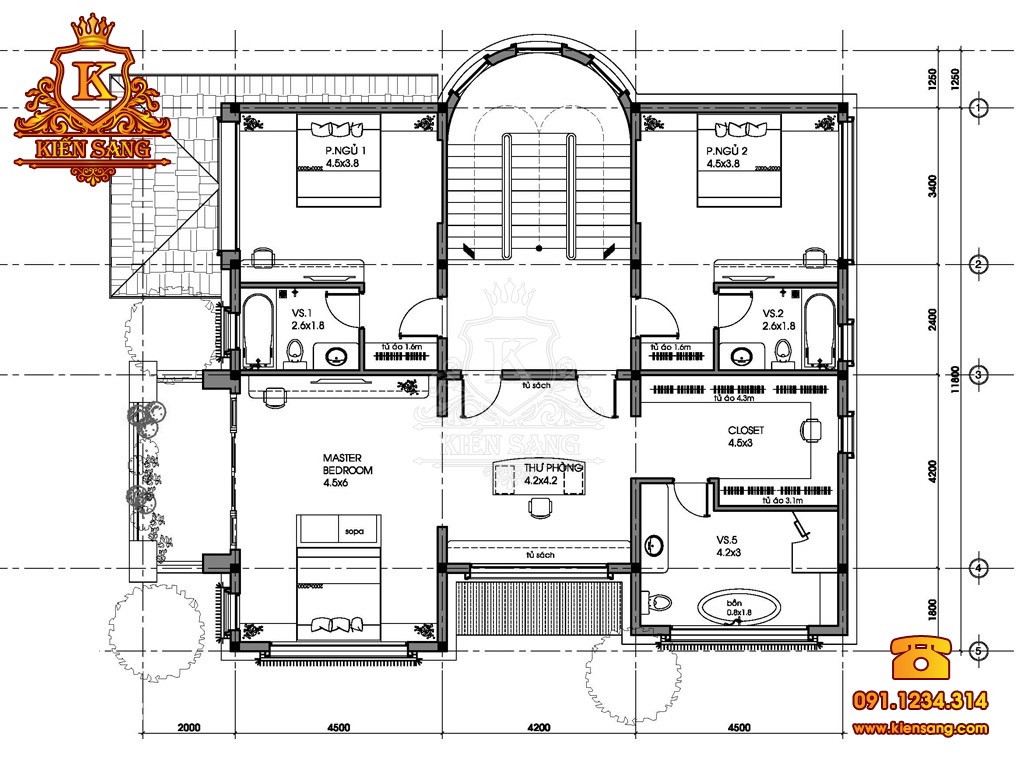 Biệt thự 2 tầng cổ điển 1 mặt tiền